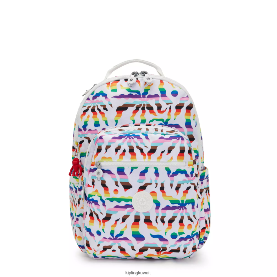 Kipling حقيبة ظهر للكمبيوتر المحمول كبيرة الحجم مطبوعة 15 بوصة من سيول نحيف النخيل قوس قزح ZR2RH345 حقائب ظهر للكمبيوتر المحمول