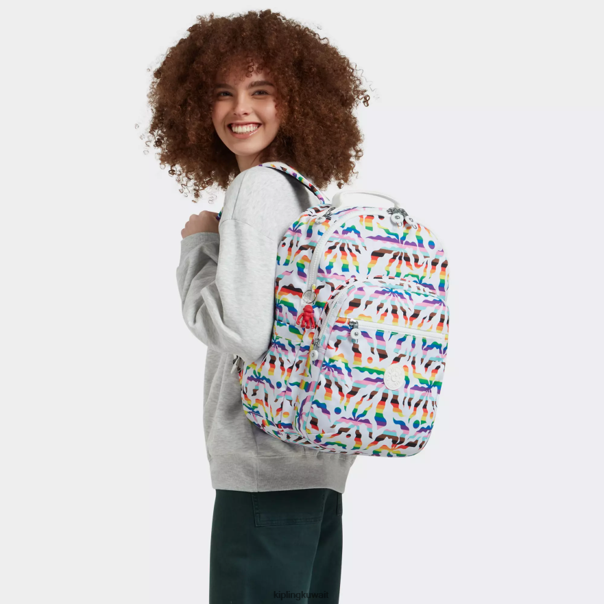 Kipling حقيبة ظهر للكمبيوتر المحمول كبيرة الحجم مطبوعة 15 بوصة من سيول نحيف النخيل قوس قزح ZR2RH345 حقائب ظهر للكمبيوتر المحمول