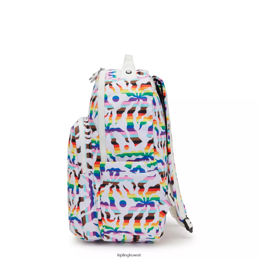 Kipling حقيبة ظهر للكمبيوتر المحمول كبيرة الحجم مطبوعة 15 بوصة من سيول نحيف النخيل قوس قزح ZR2RH345 حقائب ظهر للكمبيوتر المحمول