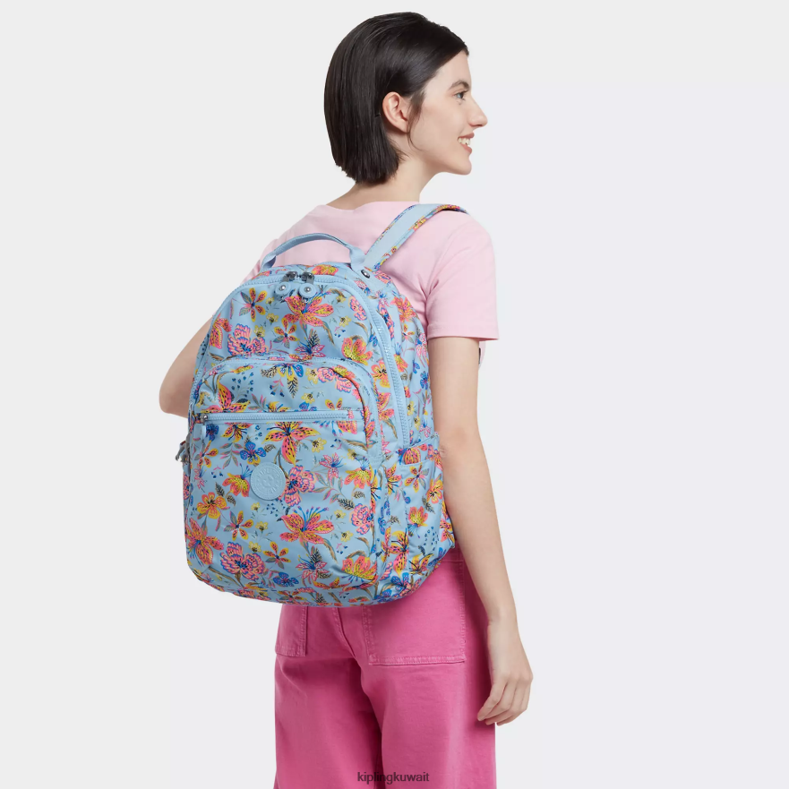 Kipling حقيبة ظهر للكمبيوتر المحمول كبيرة الحجم مطبوعة 15 بوصة من سيول نحيف الزهور البرية ZR2RH346 حقائب ظهر للكمبيوتر المحمول