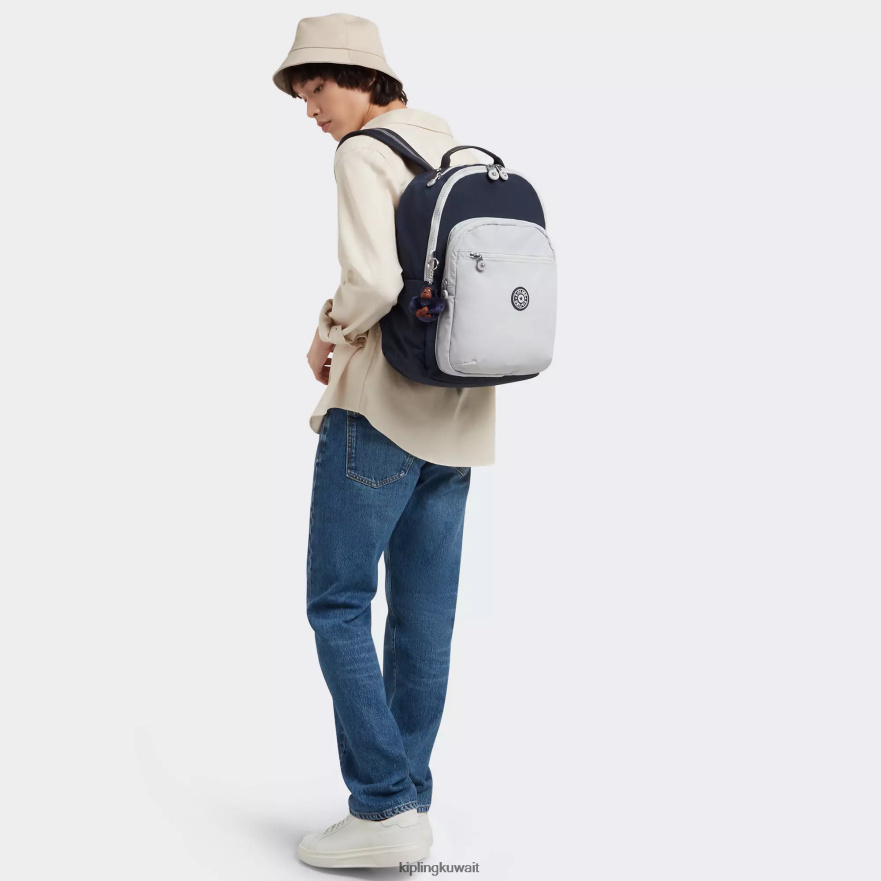 Kipling حقيبة كمبيوتر محمول كبيرة الحجم 15 بوصة من سيول نحيف أزرق رمادي حقيقي ZR2RH430 حقائب ظهر للكمبيوتر المحمول