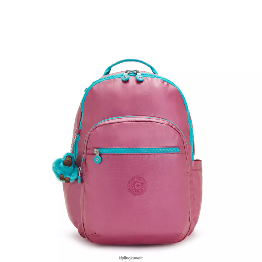 Kipling حقيبة ظهر للكمبيوتر المحمول سيول كبيرة ميتاليك 15 بوصة نحيف معدني وردي طازج ZR2RH459 حقائب ظهر للكمبيوتر المحمول