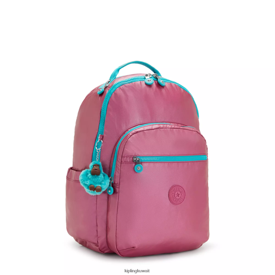 Kipling حقيبة ظهر للكمبيوتر المحمول سيول كبيرة ميتاليك 15 بوصة نحيف معدني وردي طازج ZR2RH459 حقائب ظهر للكمبيوتر المحمول