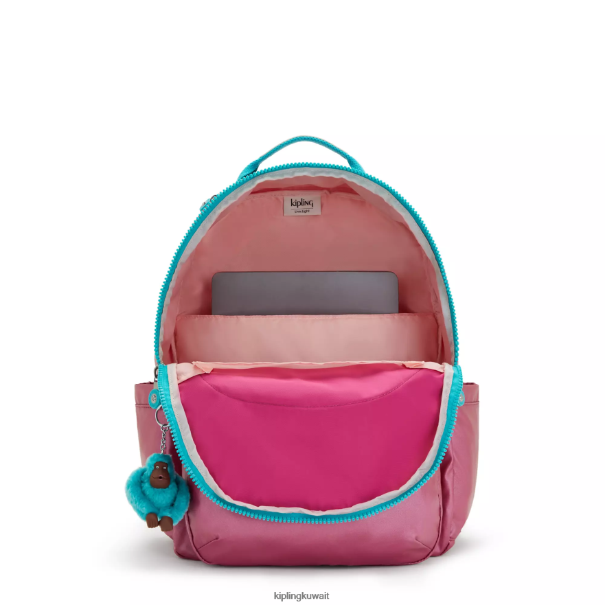 Kipling حقيبة ظهر للكمبيوتر المحمول سيول كبيرة ميتاليك 15 بوصة نحيف معدني وردي طازج ZR2RH459 حقائب ظهر للكمبيوتر المحمول