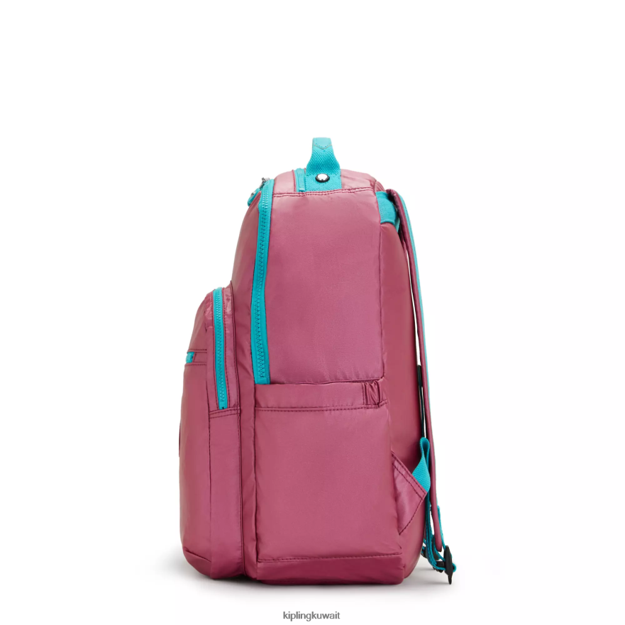 Kipling حقيبة ظهر للكمبيوتر المحمول سيول كبيرة ميتاليك 15 بوصة نحيف معدني وردي طازج ZR2RH459 حقائب ظهر للكمبيوتر المحمول