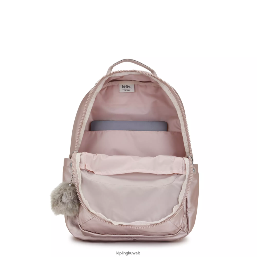 Kipling حقيبة ظهر للكمبيوتر المحمول سيول كبيرة ميتاليك 15 بوصة نحيف وردة معدنية ZR2RH461 حقائب ظهر للكمبيوتر المحمول