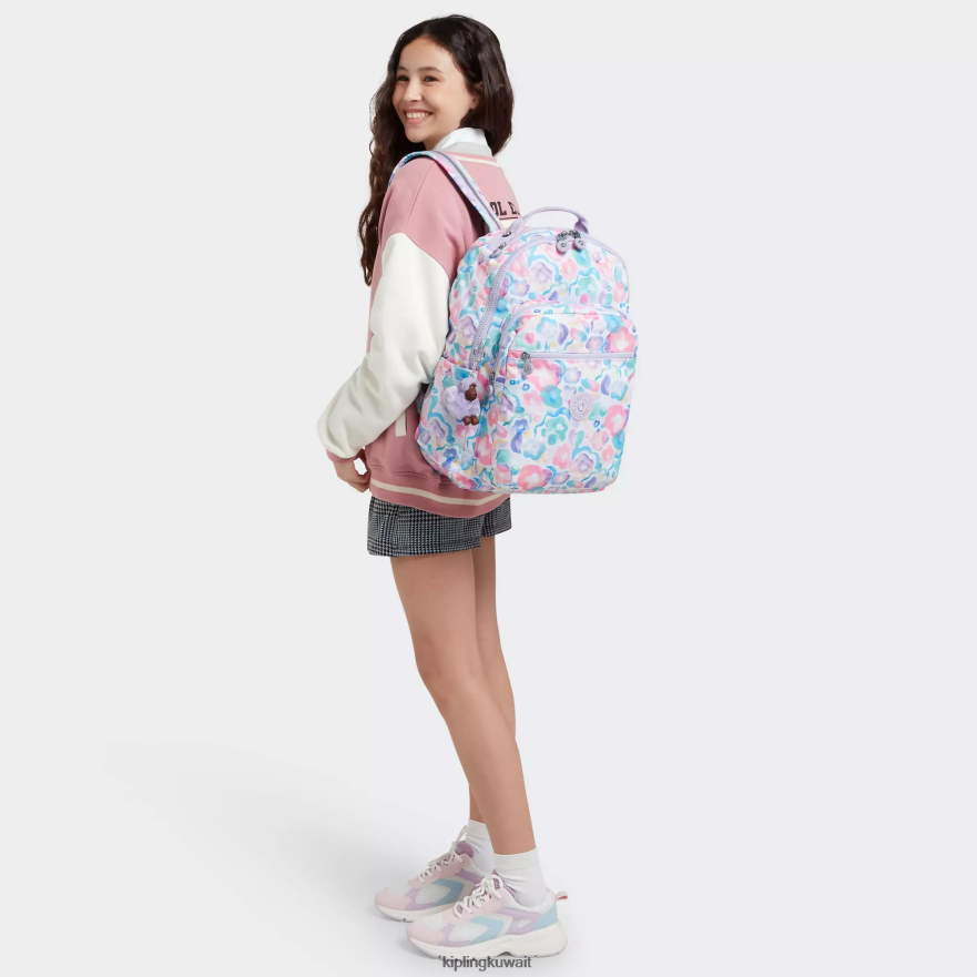 Kipling حقيبة ظهر للكمبيوتر المحمول كبيرة الحجم مطبوعة 15 بوصة من سيول نحيف زهور أكوا ZR2RH469 حقائب ظهر للكمبيوتر المحمول