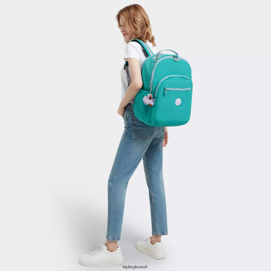 Kipling حقيبة كمبيوتر محمول كبيرة جدًا مقاس 17 بوصة من سيول نحيف سيرفر جرين ZR2RH449 حقائب ظهر للكمبيوتر المحمول
