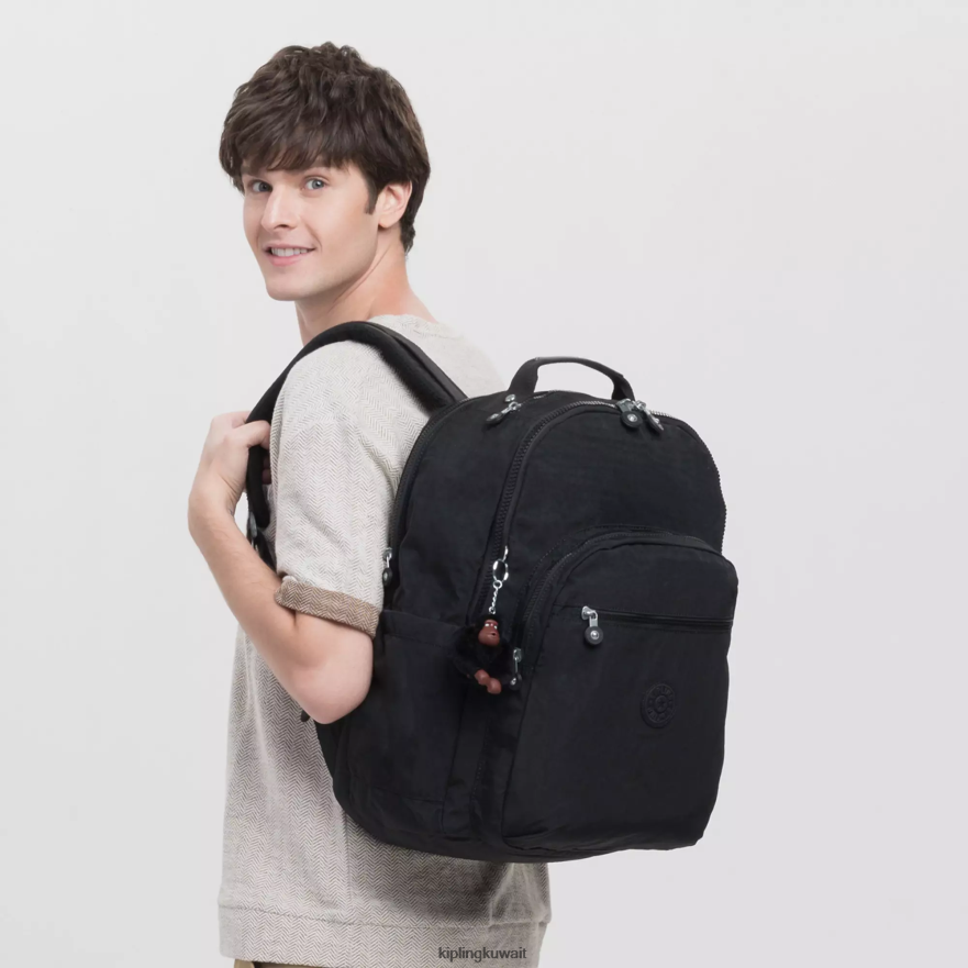 Kipling حقيبة كمبيوتر محمول كبيرة جدًا مقاس 17 بوصة من سيول نحيف نغمي أسود حقيقي ZR2RH488 حقائب ظهر للكمبيوتر المحمول