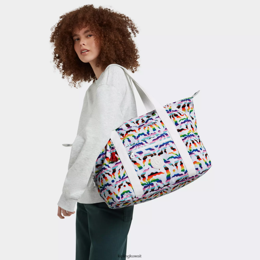 Kipling حقيبة عملية مطبوعة متوسطة الفن نحيف النخيل قوس قزح ZR2RH261 حمل الحقائب