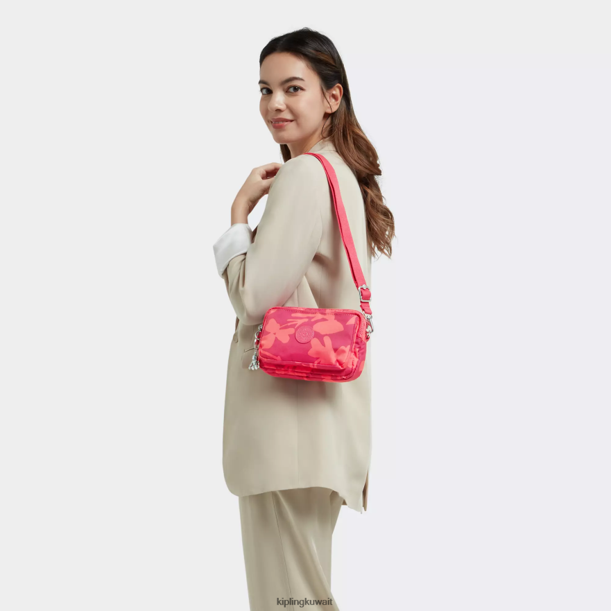 Kipling حقيبة كروس طويلة قابلة للتحويل من أبانو نحيف زهرة المرجان ZR2RH320 حقائب كروسبودي