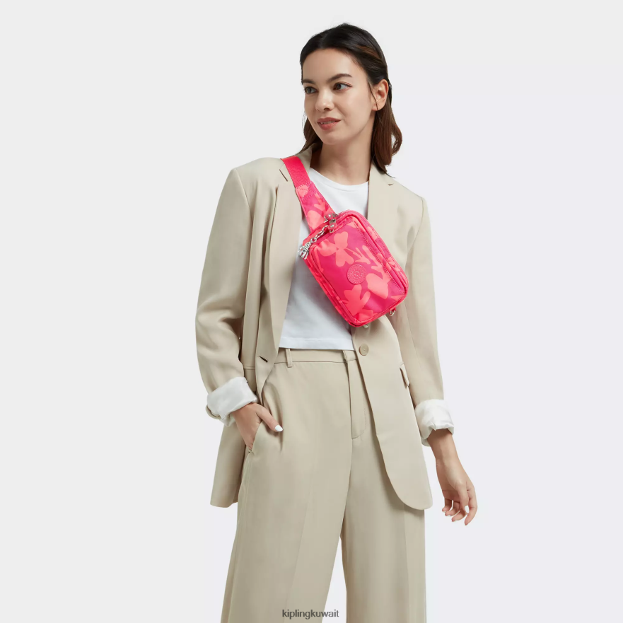 Kipling حقيبة كروس طويلة قابلة للتحويل من أبانو نحيف زهرة المرجان ZR2RH320 حقائب كروسبودي