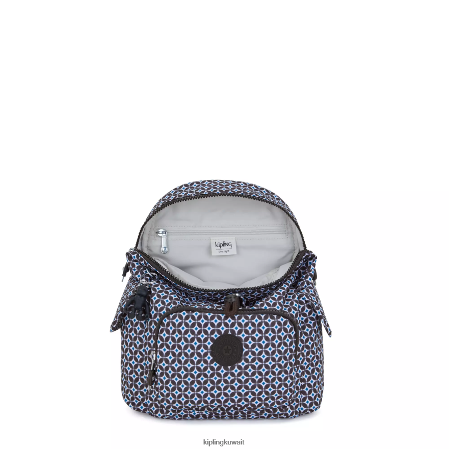Kipling حقيبة ظهر صغيرة بطبعة سيتي باك نحيف بلاط مسود ZR2RH498 أكياس صغيرة