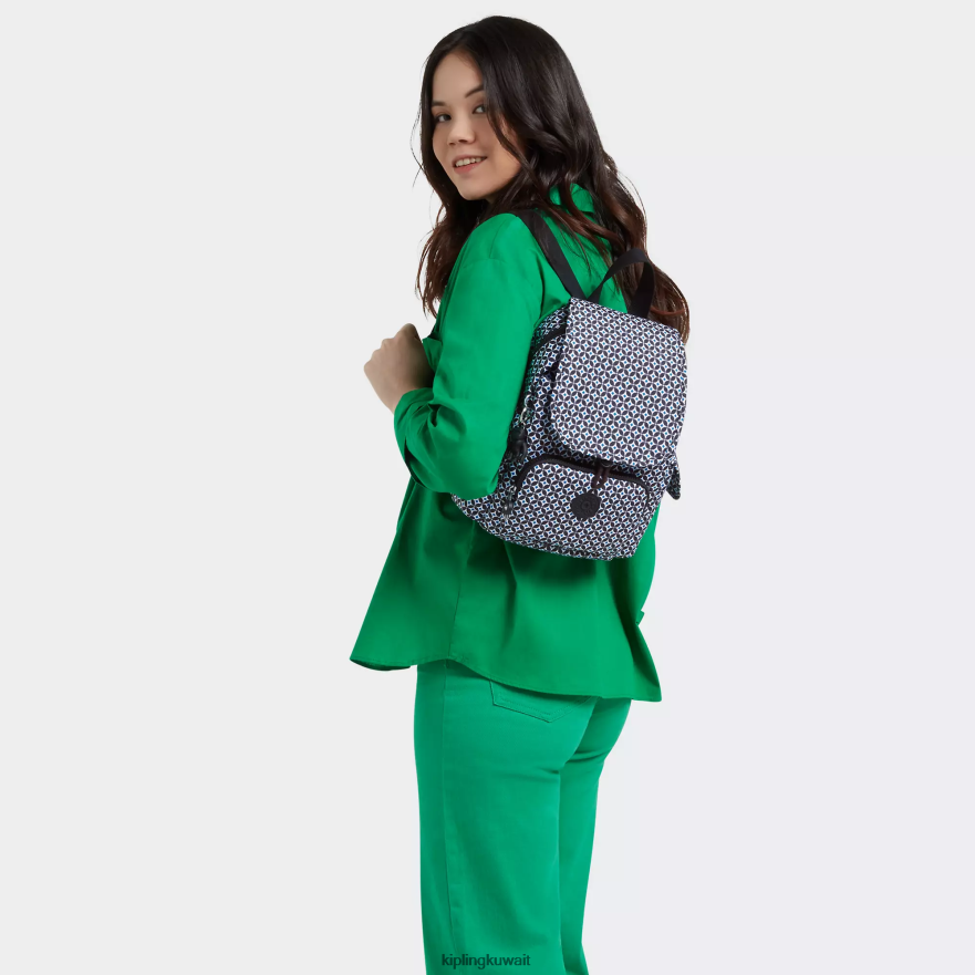 Kipling حقيبة ظهر صغيرة بطبعة سيتي باك نحيف بلاط مسود ZR2RH498 أكياس صغيرة