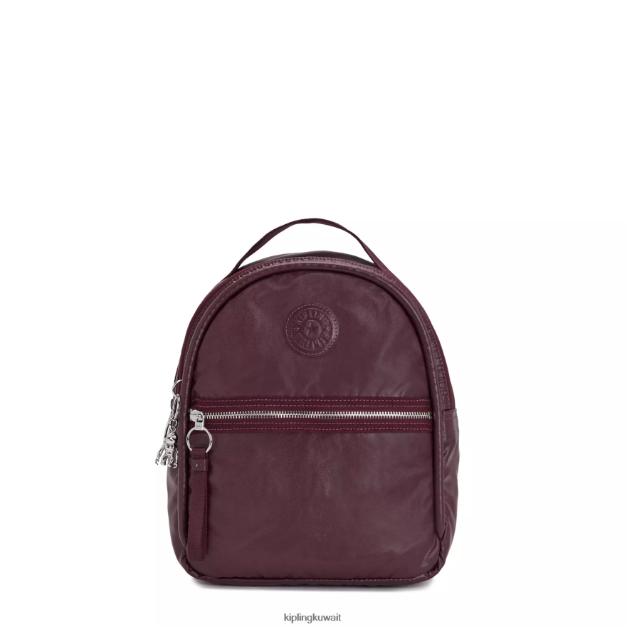 Kipling حقيبة ظهر معدنية kae نحيف ورنيش بورجوندي ميتاليك ZR2RH386 حقائب ظهر صغيرة