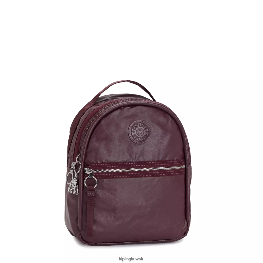 Kipling حقيبة ظهر معدنية kae نحيف ورنيش بورجوندي ميتاليك ZR2RH386 حقائب ظهر صغيرة