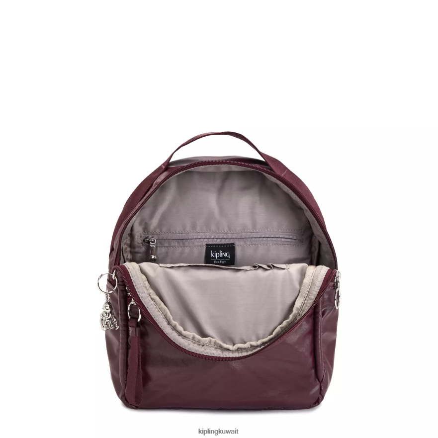 Kipling حقيبة ظهر معدنية kae نحيف ورنيش بورجوندي ميتاليك ZR2RH386 حقائب ظهر صغيرة