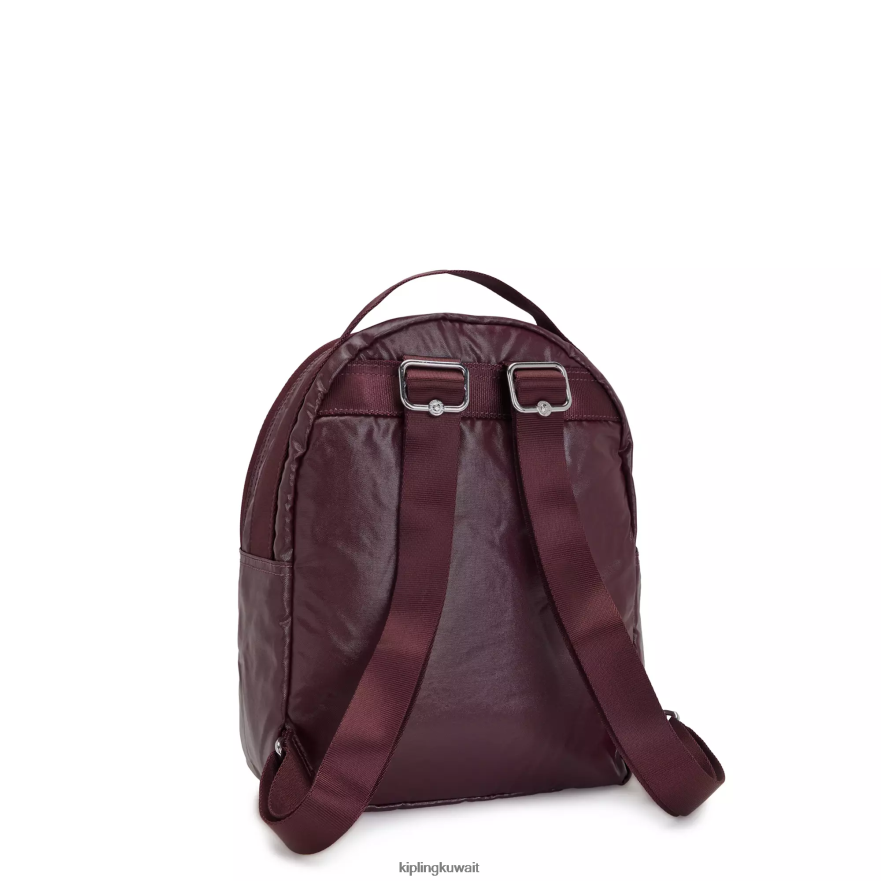 Kipling حقيبة ظهر معدنية kae نحيف ورنيش بورجوندي ميتاليك ZR2RH386 حقائب ظهر صغيرة